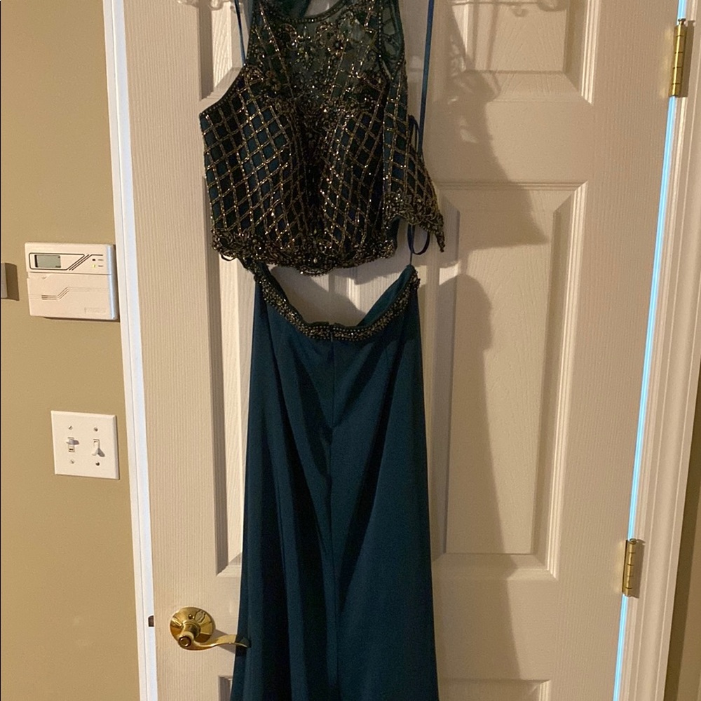 Splash Black and Green Sequin Embellished Prom Dress